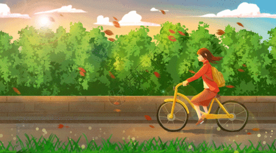 骑自行车女孩骑小黄车的女孩gif高清图片