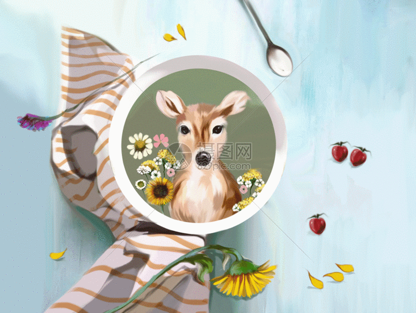 清新小鹿创意插画gif