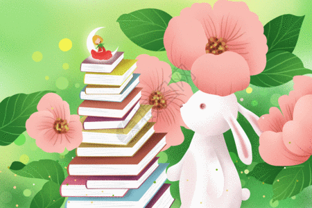白色的书兔子和书的世界gif高清图片