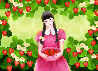 摘草莓的女孩高清图片