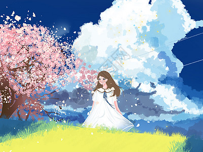 小清新风格日本樱花节欣赏樱花的女孩图片