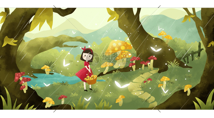 摄图网已获得女孩采蘑菇