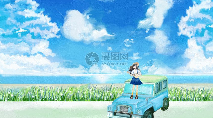 春日郊游插画gif动图图片-正版gif素材401017302-摄