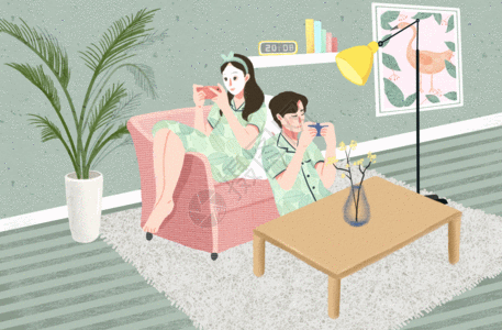 向日葵花瓶情侣生活插画gif高清图片