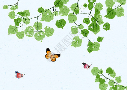 仰视的树叶和蝴蝶背景图片