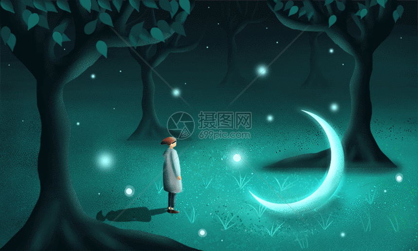 gif动图 插画动图 森林中的月亮gif.psd,gif 860_516