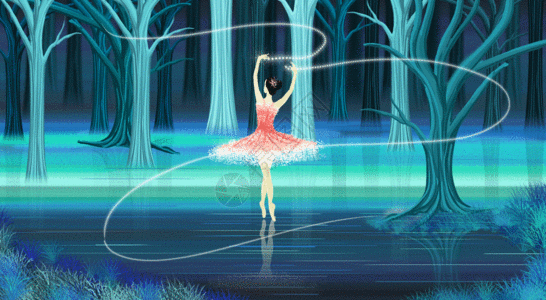 夜间巡逻跳舞的女孩梦幻场景插画gif高清图片