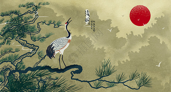 中国风清明节仙鹤背景图片
