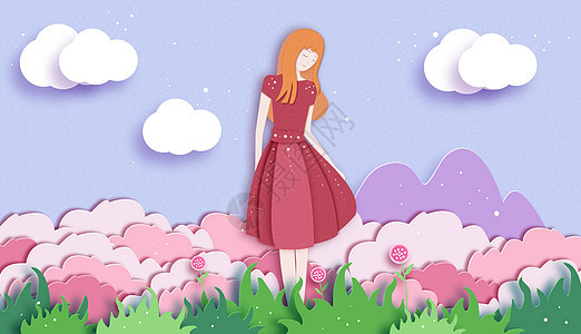 可爱女生站在花丛中背景图片
