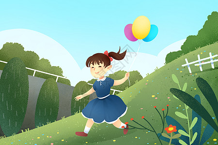 春游-拿气球的小姑娘高清图片