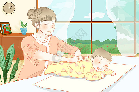 睡眠家庭月嫂照顾婴儿插画