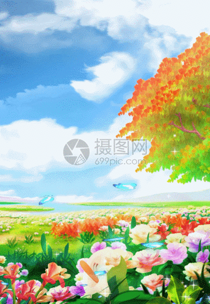 插画风鸟语花香h5动态背景