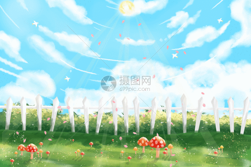 手绘春天景色插画gif图片素材_免费下载_psd,gif图片