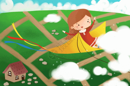 风筝上的小女孩gif图片
