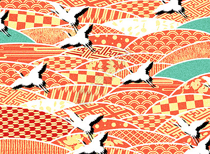 仙鹤纹饰橙色图案的地毯高清图片