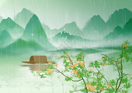 中国风春雨清明节插画