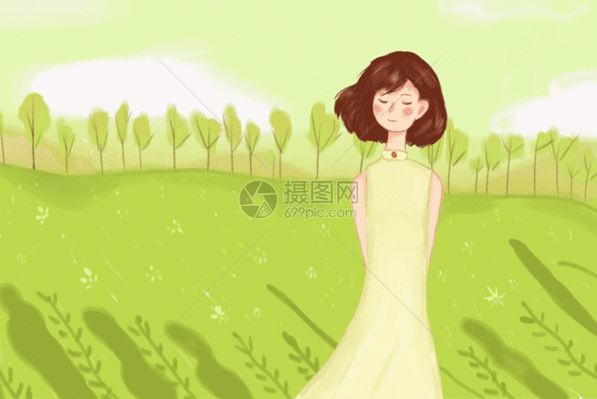 gif动图 插画动图 春天小清新少女gif.psd,gif 860_574