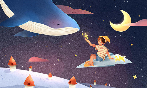 夜晚的梦月亮纸飞机高清图片