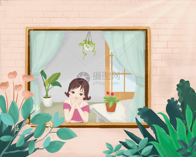 看风景的女孩gif春天清新