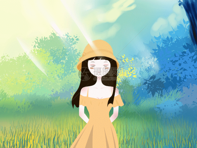 绿色小清新风格插画节气春分gif