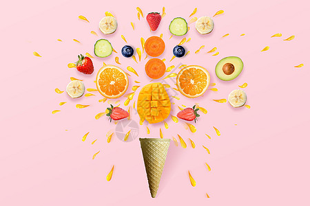 橙子果肉缤纷水果甜筒设计图片