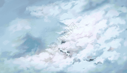 云层中的热气球与鲸鱼gif图片