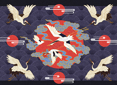 国风纹饰一只仙鹤高清图片