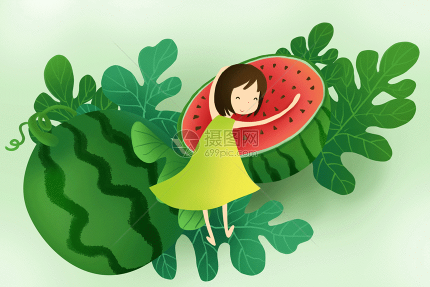 gif动图 插画动图 西瓜女孩.psd,gif 860_574