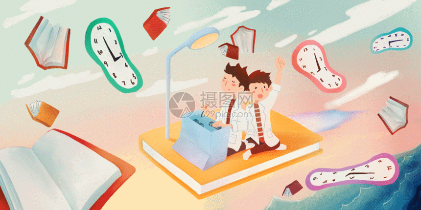 gif动图 插画动图 书本中的时光gif.psd,gif 860_430