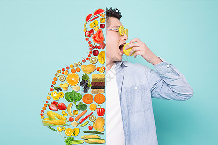帅哥自拍蔬菜水果有益健康设计图片