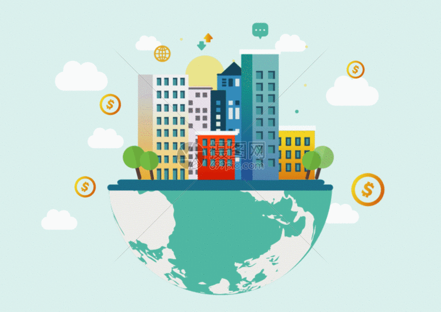 gif动图 插画动图 地球城市互联gif.gif 860_609