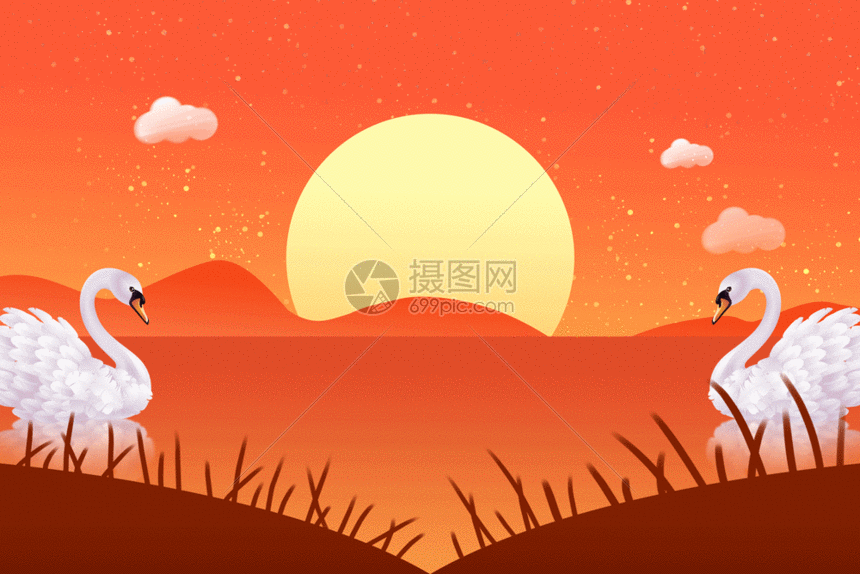 gif动图 插画动图 天鹅的爱情gif.psd,gif 860_574