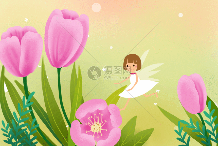 gif动图 插画动图 飞舞花间的精灵gif.psd,gif 860_574