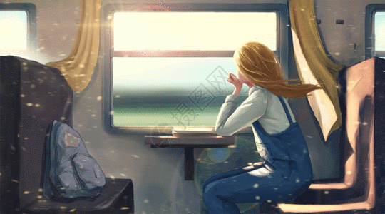 风景窗外坐火车的女孩gif高清图片