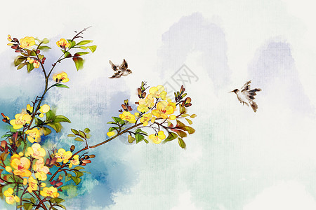 中国风水墨水彩花卉迎春花高清图片