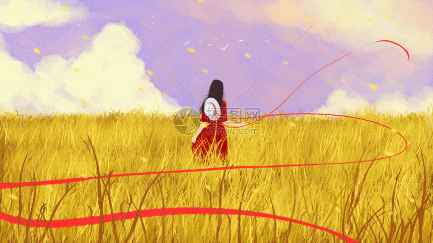 草地少女gif动图图片-正版gif素材401078827-摄图网