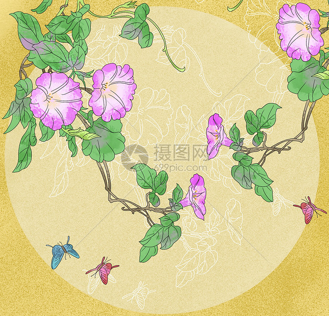 中国风国潮工笔牵牛花花卉图图片