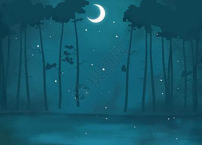 插画夜晚森林背景图片