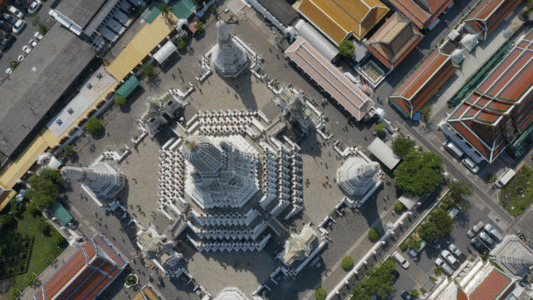 无人机航拍泰国曼谷湄公河寺庙宫殿GIF图片