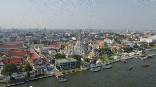 无人机航拍泰国曼谷湄公河寺庙宫殿GIF高清图片