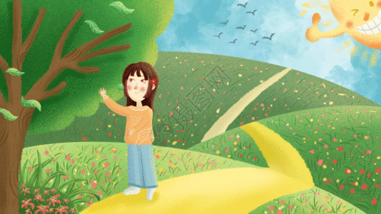 春天你好美丽春天插画gif图片素材
