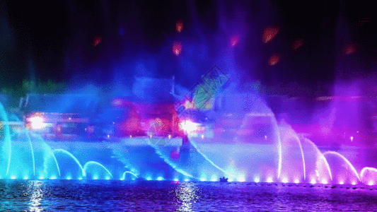 激光投影大型喷泉灯光表演秀GIF高清图片