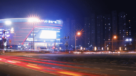 城市广场夜景延时GIF图片