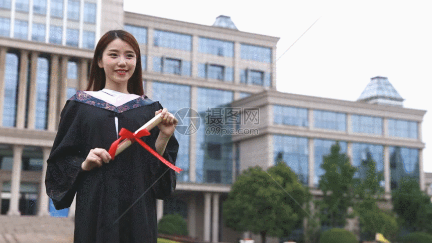 毕业大学生手拿毕业证gif动图图片-正版gif素材-摄