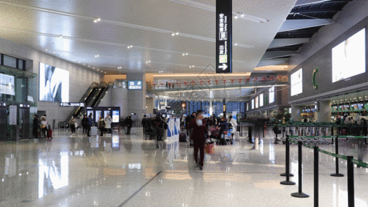 前台大厅机场大厅来往旅客GIF高清图片