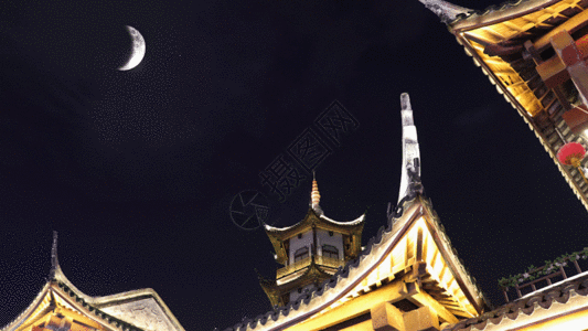 中国寺庙春节灯展月亮GIF高清图片