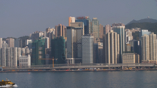 香港商业中心维多利亚港快艇GIF图片