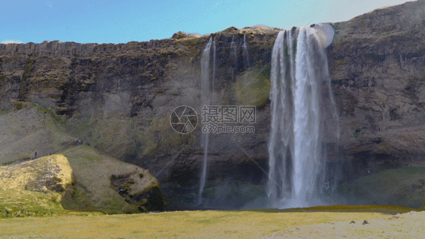 新疆公格尔雪峰下瀑布gif动图图片-正版gif素材-摄