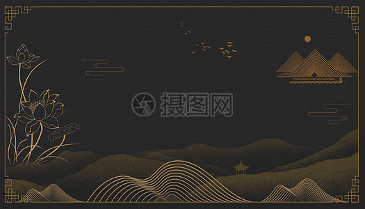 花纹边框花边黑金中国风背景设计图片