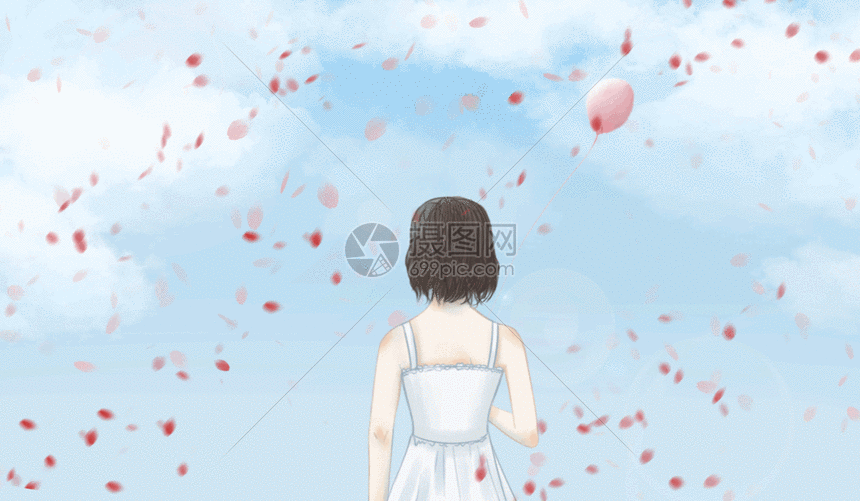 gif动图 插画动图 天空下的女孩gif.psd,gif 860_501